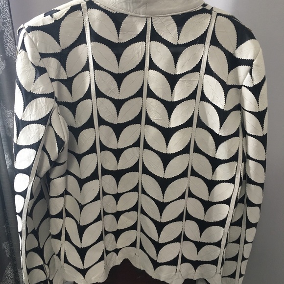 Unique Cream Leather and Black Mesh Jacket - Picture 6 of 8